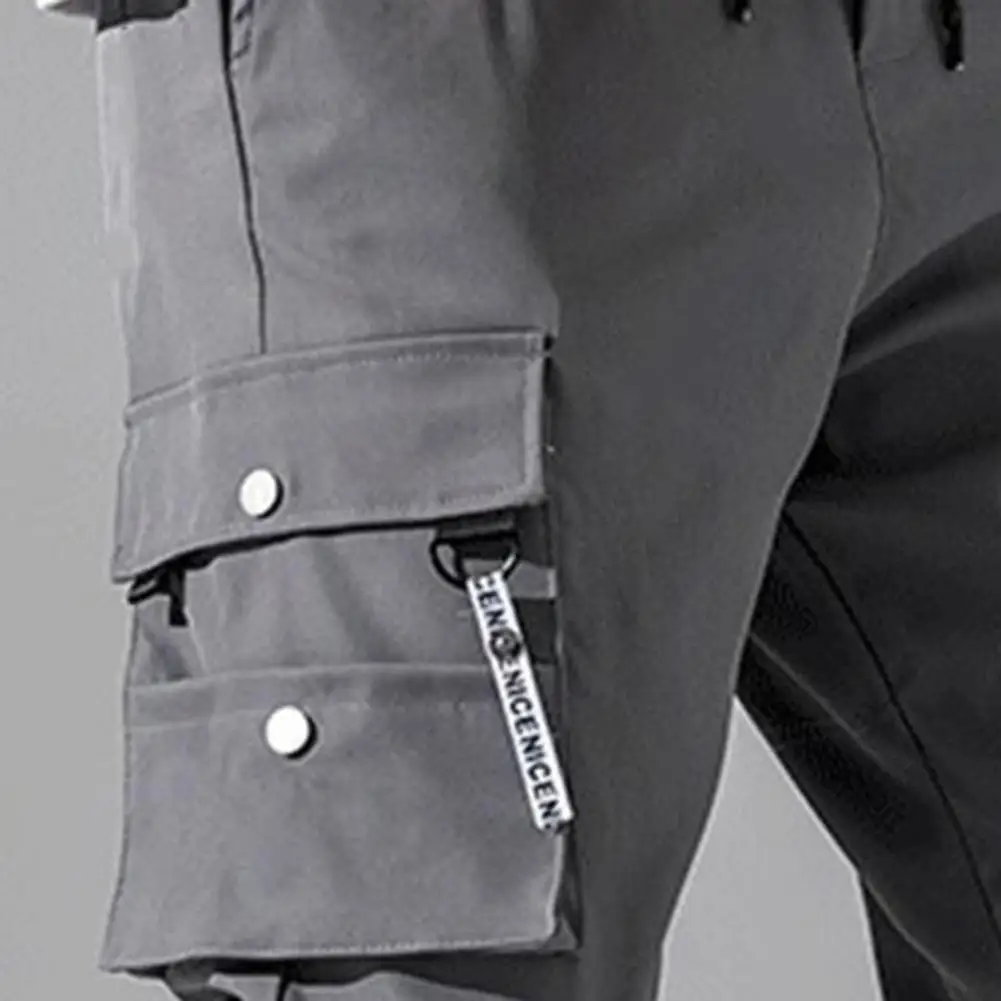 Cargo Pants Men Mid-Rise Elastic Waistband Drawstring Shrinkable Cuffs Men Sweatpants Multi Pockets Solid Color Casual Man Pants - Image 4