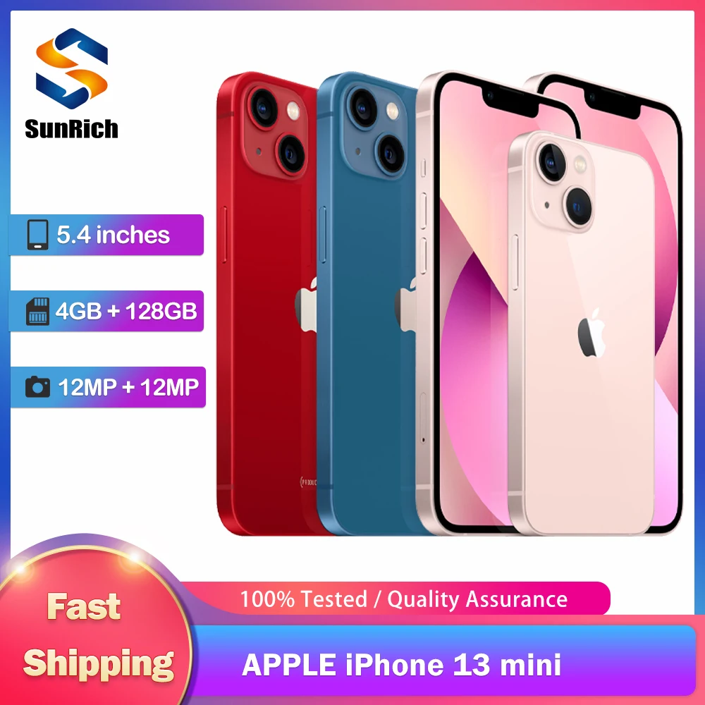 Original Apple iPhone 13 Mini 5G Mobile Phone NFC Face ID 4GB RAM 128/256/512GB ROM 5.4'' OLED Screen A15 Hexa-Core SmartPhone
